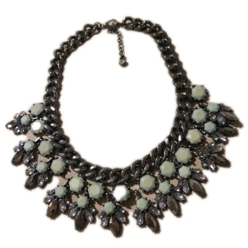 Zara Rhinestone/Resin Gun Metal Chunky Statement Necklace 16"-20" Bib Design